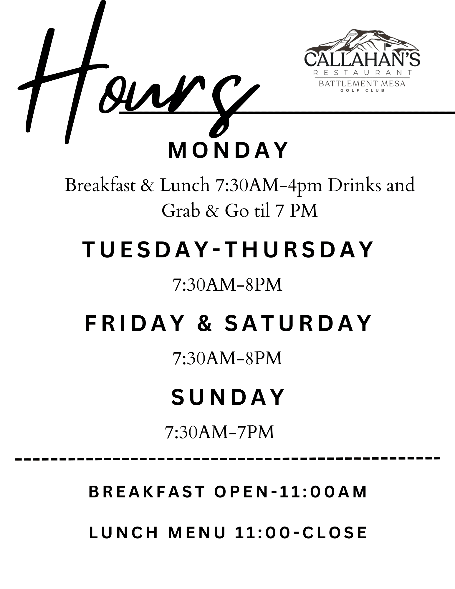 Callahan's Hours Updated 09_08_2025