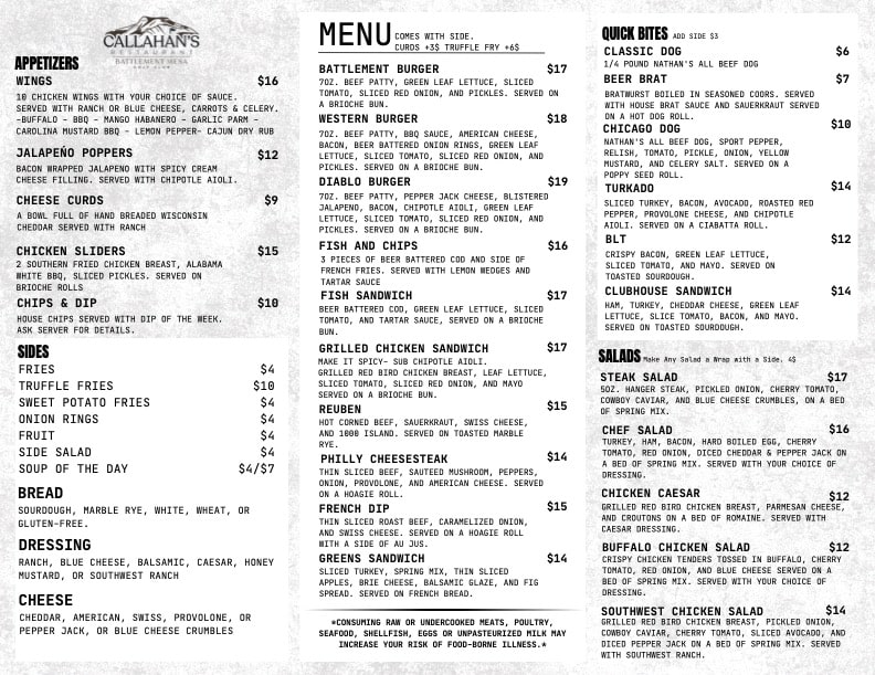2Callahan's New Menu 10.14.2025