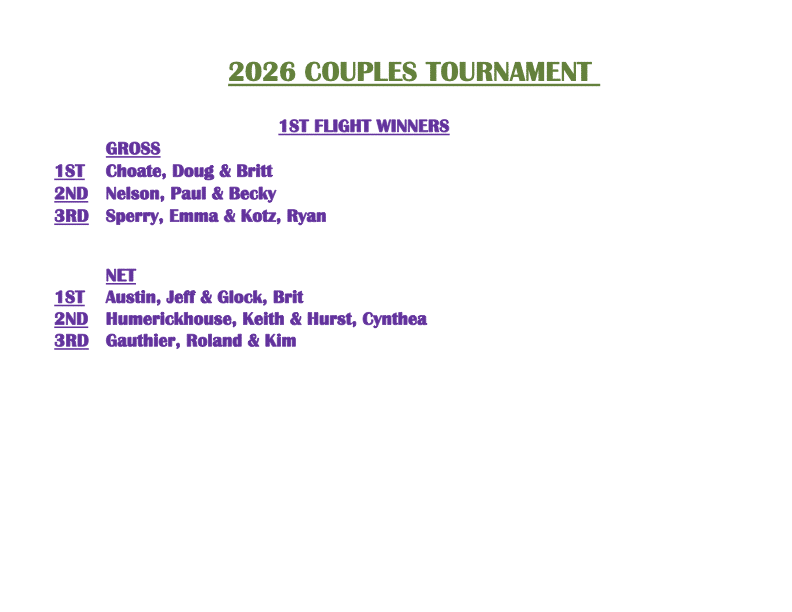 Results Couples tornamanet flight 1